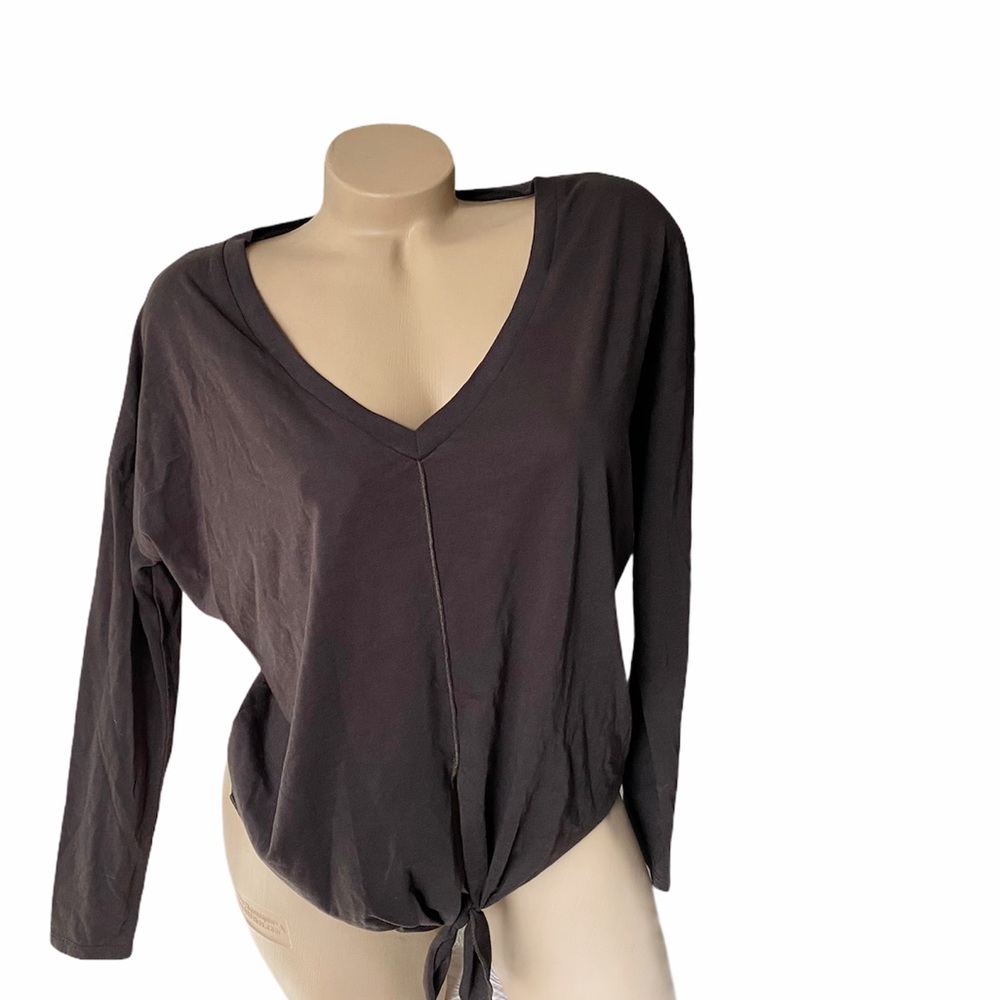 Chaser Front Tie Brown/Grey Long Sleeve Top NWT